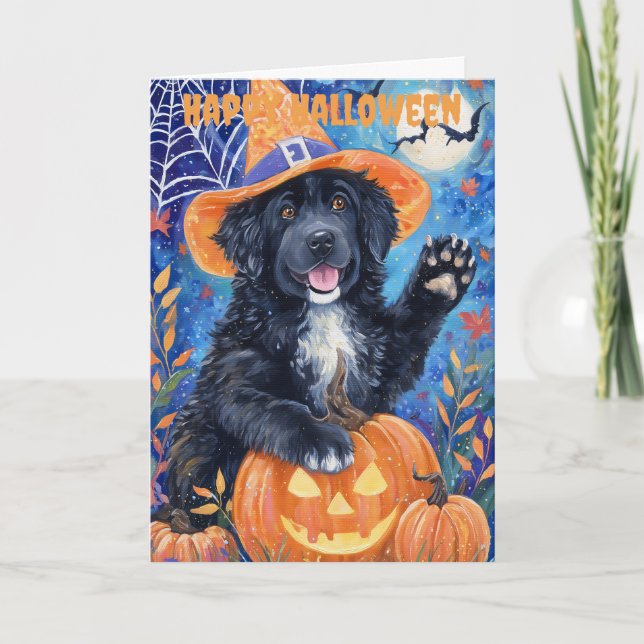 Halloween Newfoundland Dog Holiday Card (Front)