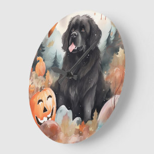 Halloween Newfoundland With Pumpkins Scary  Large Clock