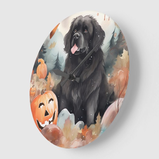 Halloween Newfoundland With Pumpkins Scary  Large Clock (Angle)