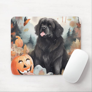 Halloween Newfoundland With Pumpkins Scary Mouse Pad