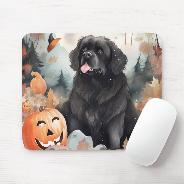 Halloween Newfoundland With Pumpkins Scary  Mouse Pad (With Mouse)