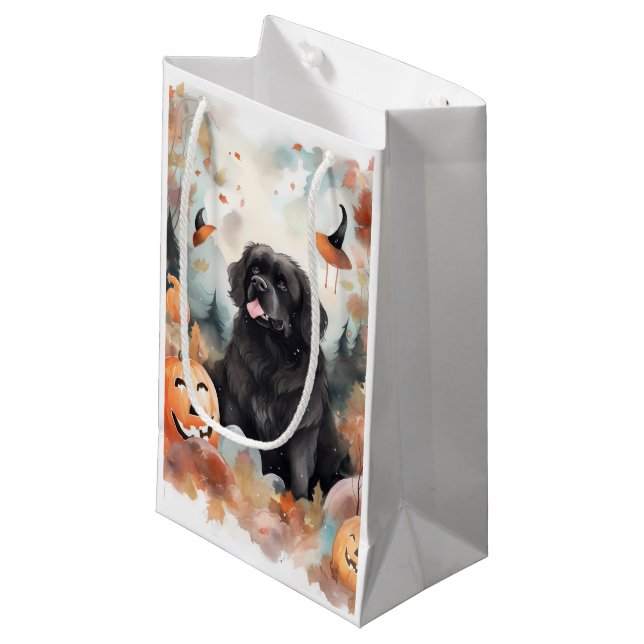 Halloween Newfoundland With Pumpkins Scary  Small Gift Bag (Front Angled)