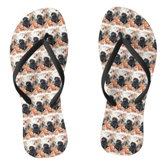 Halloween Newfoundland With Pumpkins Scary  Thongs (Footbed)