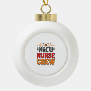 Halloween NICU Nurse Crew Vintage Typography Shirt Ceramic Ball Christmas Ornament