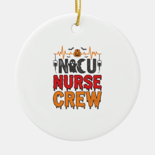 Halloween NICU Nurse Crew Vintage Typography Shirt Ceramic Ornament