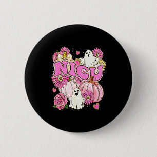 Halloween Nicu Nurse Pink Floral Pumpkin Ghost Icu 6 Cm Round Badge