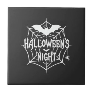 Halloween Night Bat Spider Web Vector Design_1 Ceramic Tile