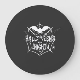 Halloween Night Bat Spider Web Vector Design_1 Large Clock