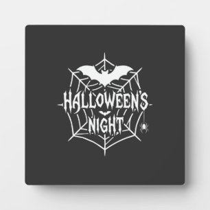 Halloween Night Bat Spider Web Vector Design_1 Plaque