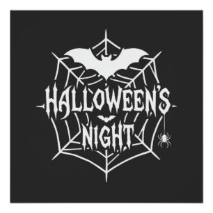 Halloween Night Bat Spider Web Vector Design_1 Poster