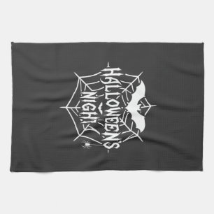 Halloween Night Bat Spider Web Vector Design_1 Tea Towel