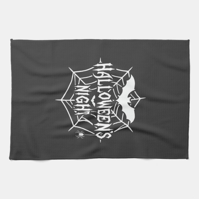 Halloween Night Bat Spider Web Vector Design_1 Tea Towel (Horizontal)