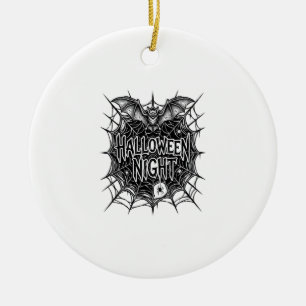 Halloween Night Bat Spiderweb Vintage Shirt Design Ceramic Ornament