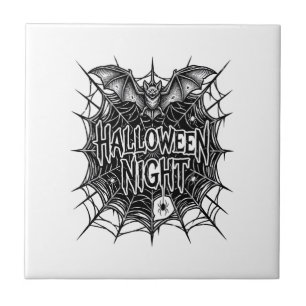 Halloween Night Bat Spiderweb Vintage Shirt Design Ceramic Tile