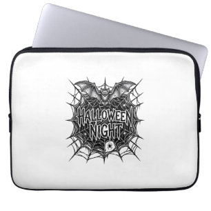 Halloween Night Bat Spiderweb Vintage Shirt Design Laptop Sleeve