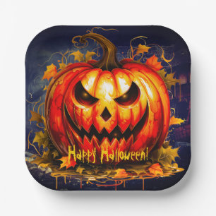 Halloween Night Creepy Pumpkin Paper Plate