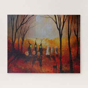 Halloween Night Full Moon Ghosts And Witches Jigsaw Puzzle