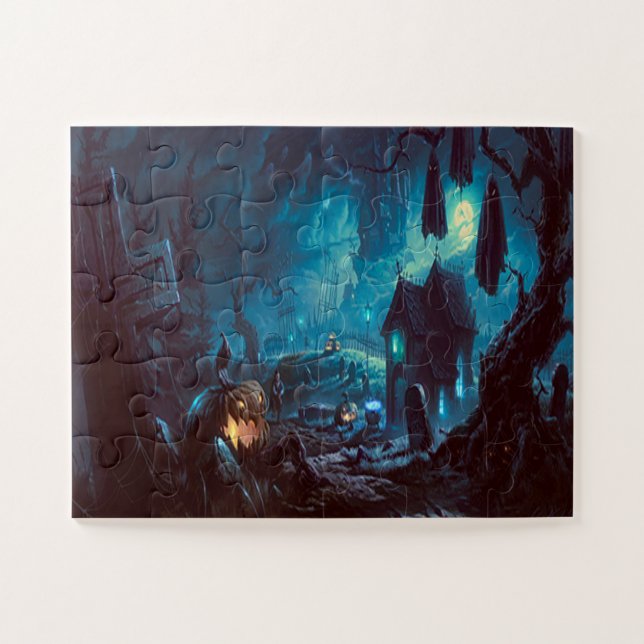 Halloween Night Full Moon Haunted Graveyard Jigsaw Puzzle (Horizontal)