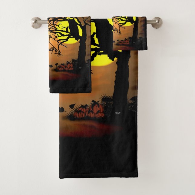 Halloween Night , Happy Halloween ! Bath Towel Set (Insitu)