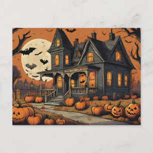 Halloween Night Haunted House of Horror Holiday Postcard