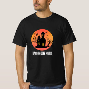 Halloween Night Haunted House Owls Full Moon Silho T-Shirt