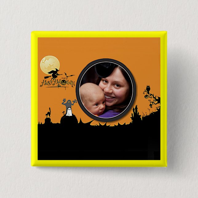 Halloween Night in Orange Glow Add Your Photo 15 Cm Square Badge (Front)