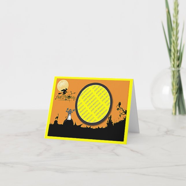 Halloween Night in Orange Glow Add Your Photo Card (Front)