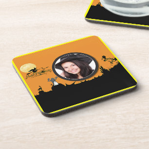 Halloween Night in Orange Glow Add Your Photo Coaster