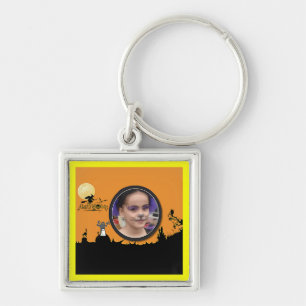 Halloween Night in Orange Glow Add Your Photo Key Ring