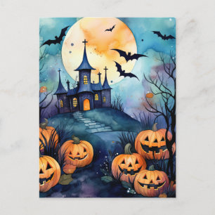 Halloween Night Jack O’Lanterns Bats Postcard