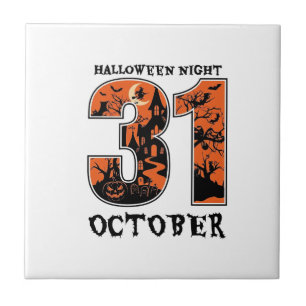 Halloween Night October Haunted House Witch Pumpki Ceramic Tile