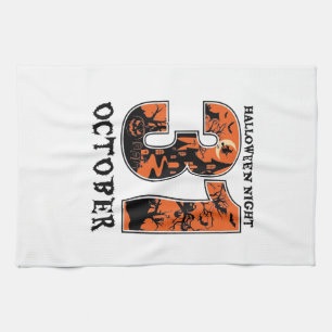 Halloween Night October Haunted House Witch Pumpki Tea Towel