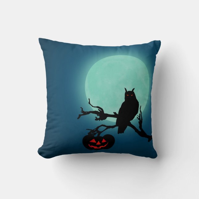 Halloween Night Pumpkin Owl Cushion (Front)