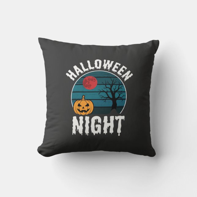 Halloween Night Pumpkin Tree Vector Cushion (Front)