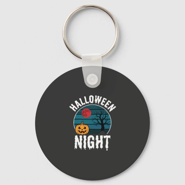 Halloween Night Pumpkin Tree Vector Key Ring (Front)