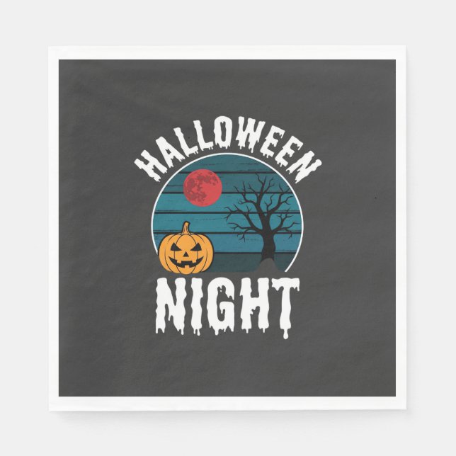 Halloween Night Pumpkin Tree Vector Napkin (Front)