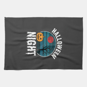 Halloween Night Pumpkin Tree Vector Tea Towel