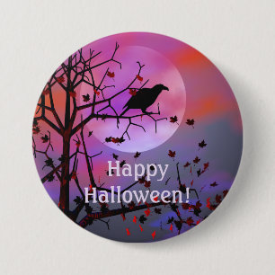 Halloween Night Raven in Tree 7.5 Cm Round Badge