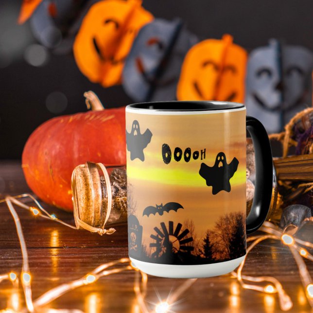 Halloween Night Scary Ghosts and Bats Mug (In Situ)
