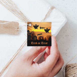 Halloween Night Scary Ghosts and Bats Scene Favour Tags