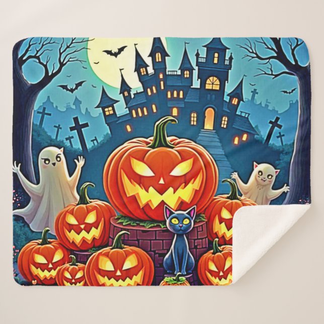 Halloween Night: Spooky Fun Art Sherpa Blanket (Front (Horizontal))