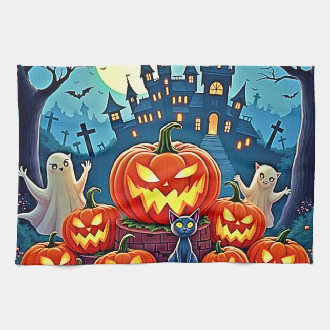 Halloween Night: Spooky Fun Art Tea Towel (Horizontal)