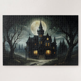 Halloween Night Spooky Haunted Gothic Mansion Jigsaw Puzzle