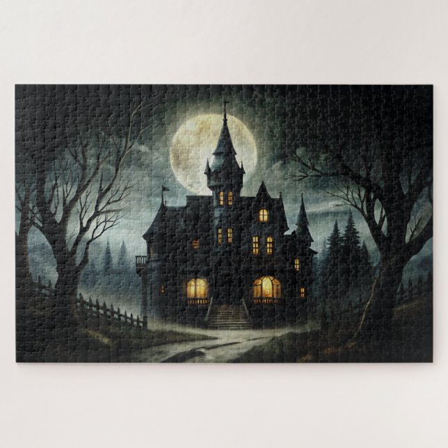 Halloween Night Spooky Haunted Gothic Mansion Jigsaw Puzzle (Horizontal)