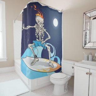 Halloween Night Surfing Skeleton Shower Curtain