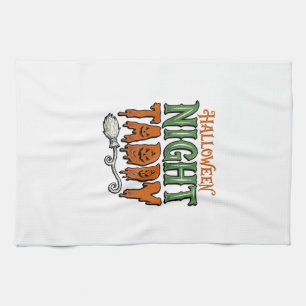 Halloween Night Taddy Vintage Witch Broom Shirt De Tea Towel