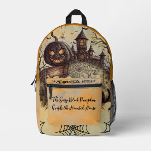 Halloween Night , The Scary Black Pumpkin Guards P Printed Backpack