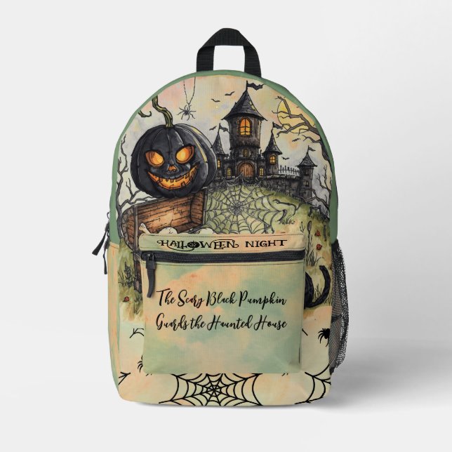 Halloween Night , The Scary Black Pumpkin Guards Printed Backpack (Front)