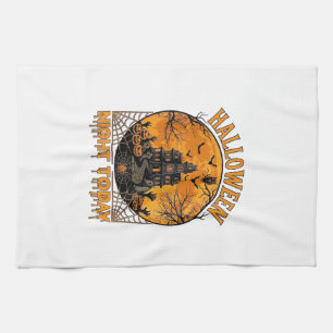 Halloween Night Today Haunted Mansion Pumpkins Owl Tea Towel