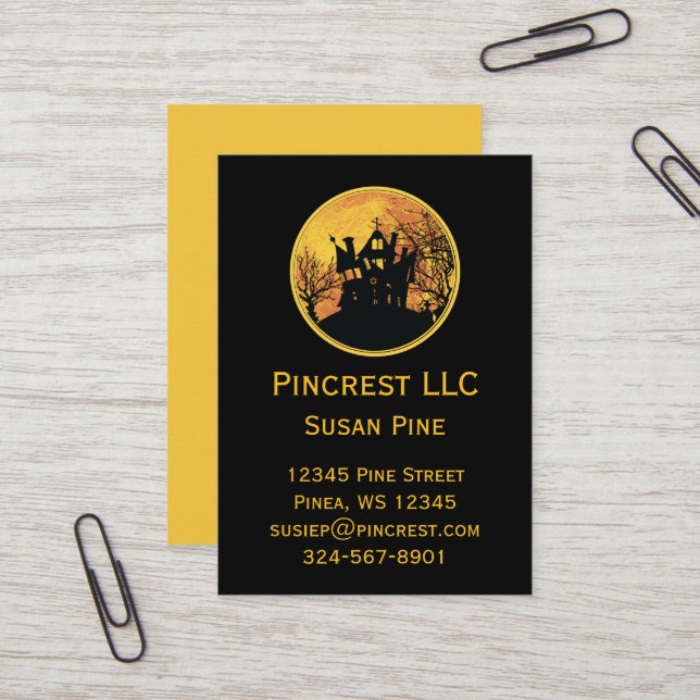Halloween Night Trick or Treat Full Moon House Business Card (Front/Back In Situ)